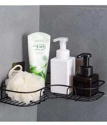 black multifunctional wall corner bathroom rack