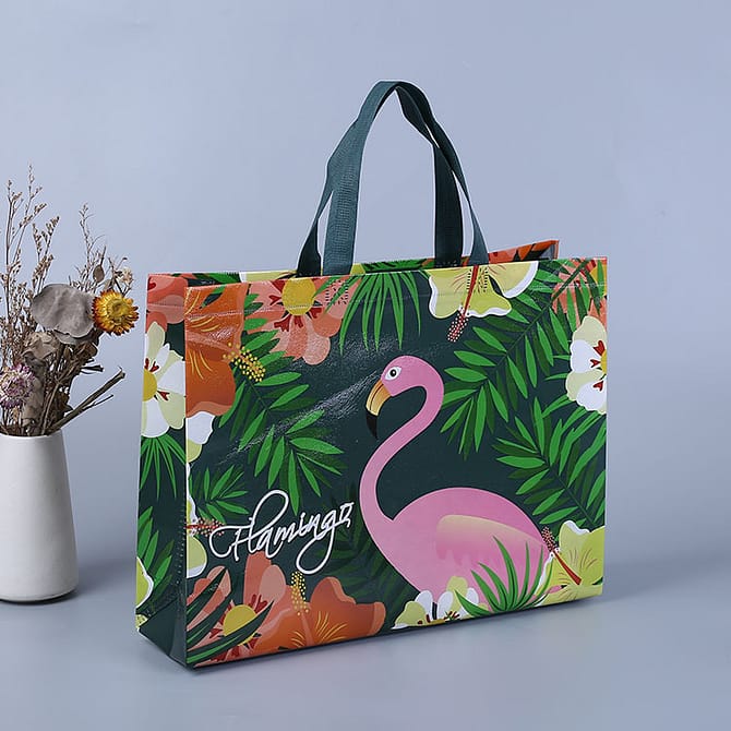 green flamingo party souvenir bag